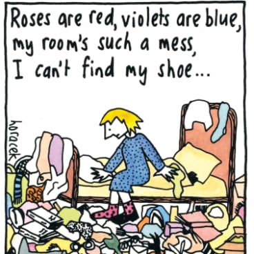 Cartoon showing cluttered room