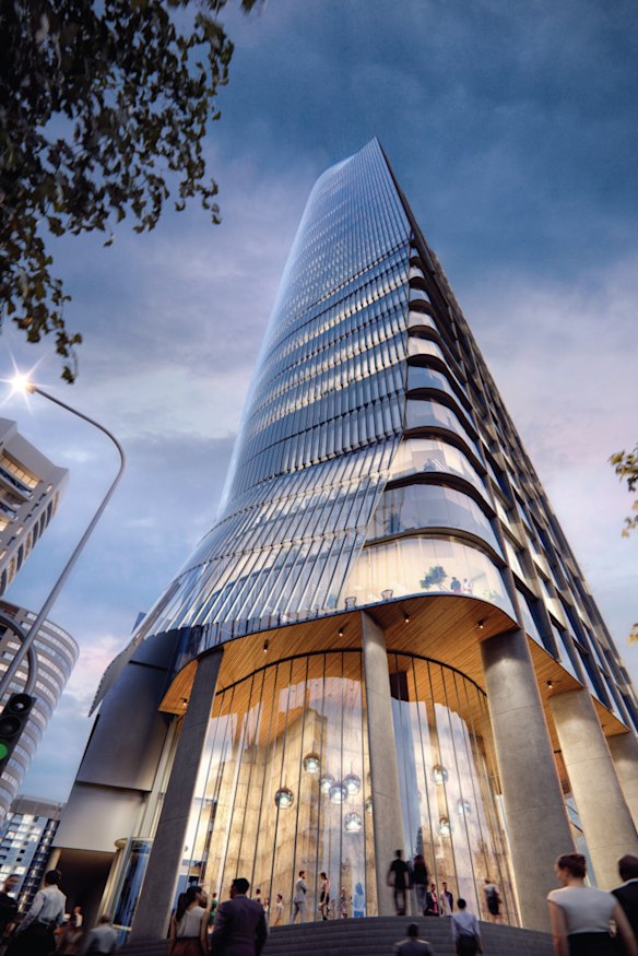 An artist's impression of the 195-metre tower proposed for the Telstra Exchange site at St Leonards.