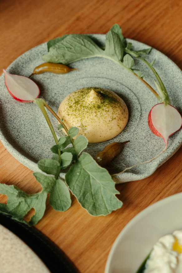 Baby radish with sabayon and lovage.