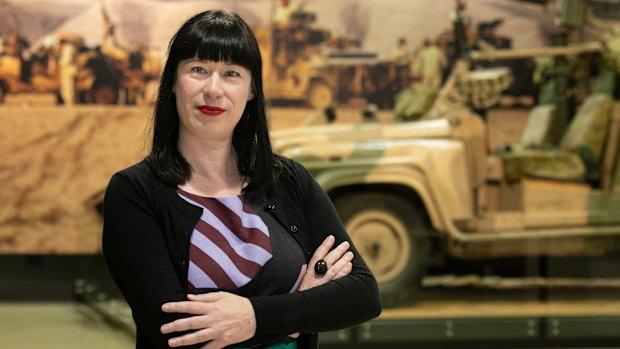 Bliss Jensen in the Australian War Memorial’s Peacekeeping Gallery.