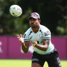 Ezra Mam at Broncos training session in Brisbane on Thursday.
