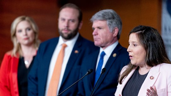 We’re in crisis: House Republican Conference Chair Representative Elise Stefanik, right, speaks. 