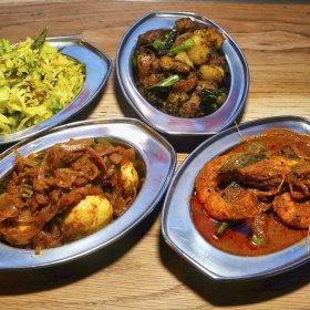Egg, cabbage, dry pork and prawns with okra.