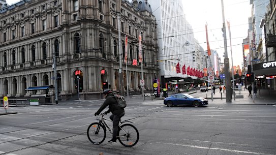 Melbourne’s streets on day one of the city’s seven-day lockdown.