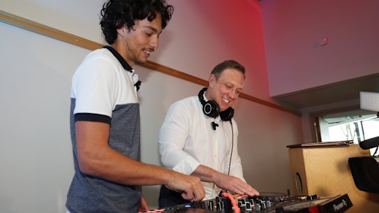 DJ Sunøe and Premier Steven Miles on the decks at the Labor campaign launch.