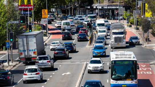 Traffic on major thoroughfares such as Military Road in Cremorne is creeping back to pre-COVID levels.