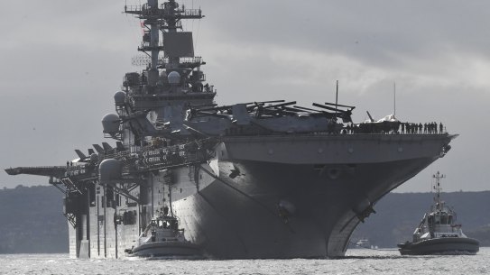 USS Wasp entering Sydney Harbour before joining Exercise Talisman Sabre in Queensland 