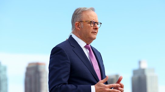 Prime Minister Anthony Albanese speaking in New York.