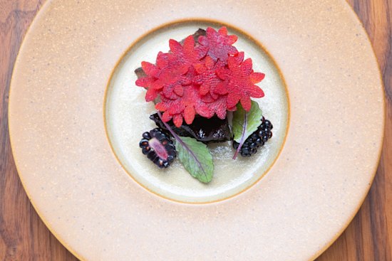 Beef with beetroot,blackberry and horseradish.