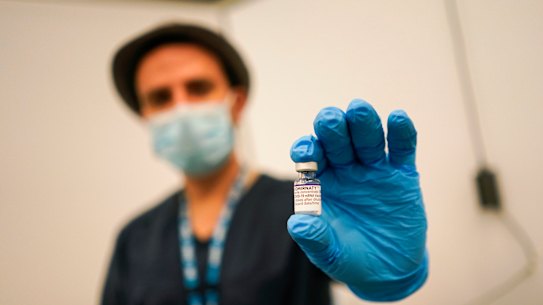 A vial of a coronavirus vaccine.