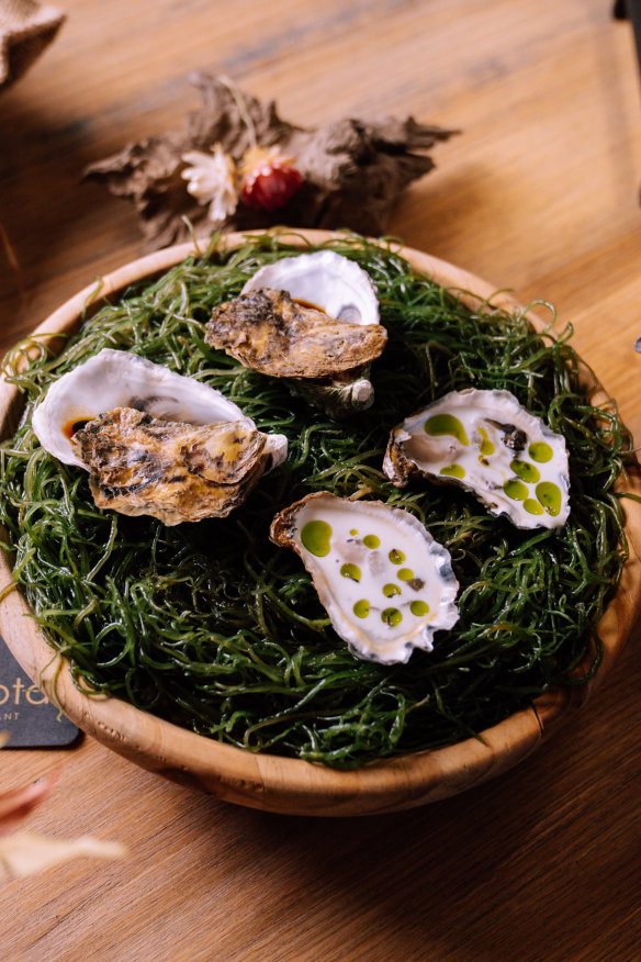 Oysters with buttermilk and horseradish dressing.