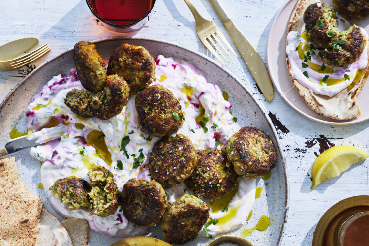 Lamb rissoles with beetroot yoghurt.