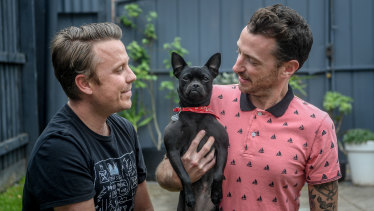 Drew Grove and Ryan Stevens adopted Banshee, from the RSPCA, last month.