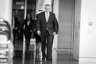 Scott Morrison arrives for the Liberal leadership ballot in 2018.