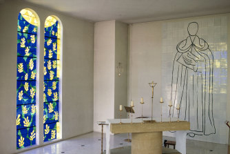 The Chapel of the Rosary in Vence in the south of France, 1954. Henri Matisse designed the windows shortly before his death that year. 

