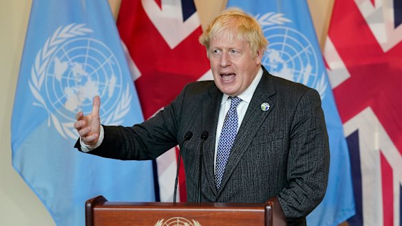 British Prime Minister Boris Johnson speaks in New York on Monday.