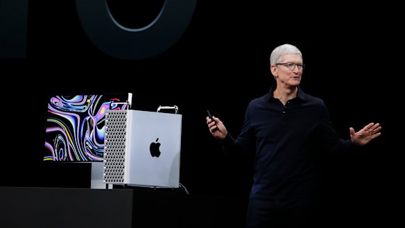 Apple chief Tim Cook with the all new MacBook Pro.