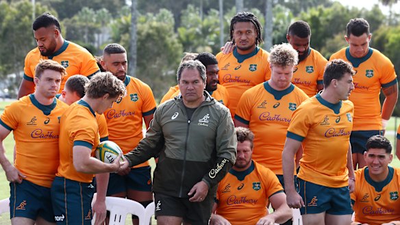 Wallabies head coach Dave Rennie after a team photo on Tuesday. 