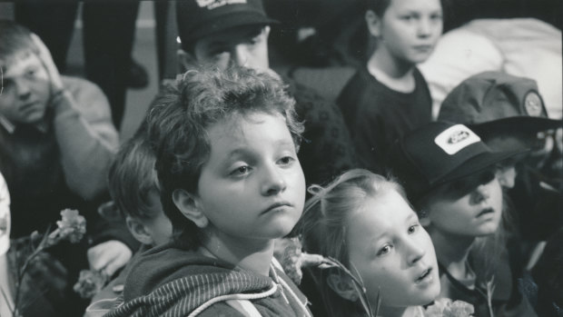 Children from radiation-affected areas wait at Tullamarine to be billeted with Australian families.