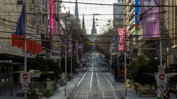 Melbourne's deserted CBD during the lockdown.