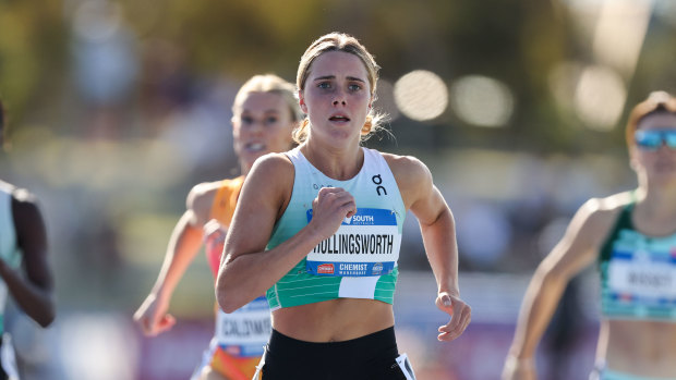 Claudia Hollingsworth wins the Womens 800-metre final at the Australian Track and Field Championships in Adelaide.