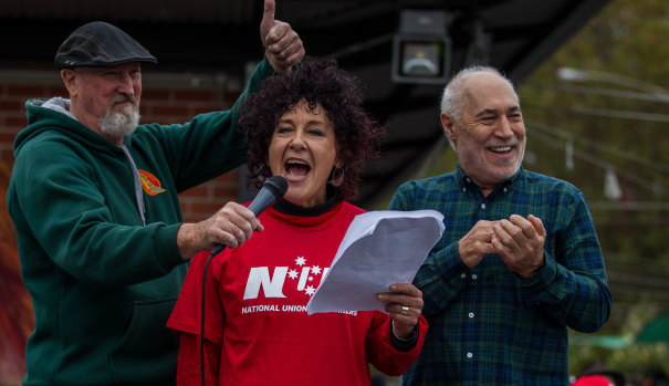 Mary-Lou Howie speaks at a Save Vic Market rally in 2017. 