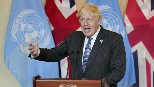 British Prime Minister Boris Johnson speaks in New York on Monday.