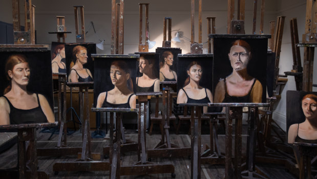 Abandoned portraits painted by students in the studio at the Victorian Artists Society