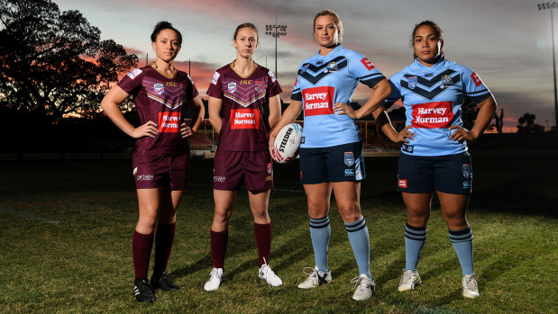 Origin: Brittany Breayley, Karina Brown, Ruan Sims and Simaima Taufa at North Sydney Oval ahead of next month's women's Origin.