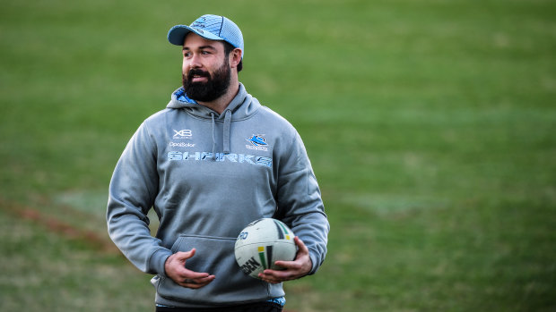 Shire thing: Aaron Woods after signing for the Sharks on Tuesday.