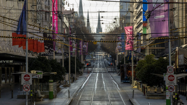 Bourke Street in Melbourne during a lockdown in 2020. The government restrictions led to a legal fight over business interruption insurance.