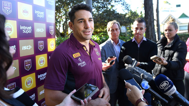 Last hurrah: Billy Slater fronts the media in Brisbane on Monday.