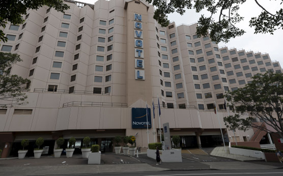 The Novotel hotel at Darling Harbour, where police manage quarantine.