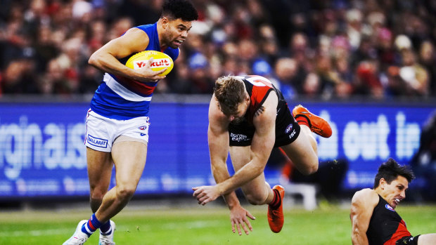 Crash landing: The Bombers fell to earth after a 104-point loss to the Bulldogs.