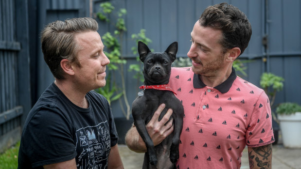 Drew Grove and Ryan Stevens adopted Banshee, from the RSPCA, last month.