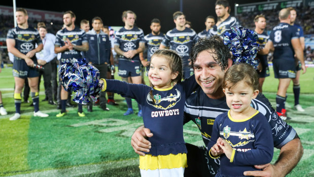 Family affair: Johnathan Thurston with his children Frankie (left) and Charlie (right).