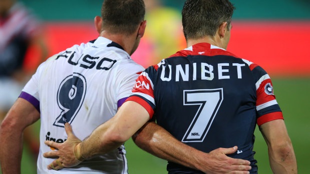 Detente?: Smith and Cooper Cronk acknowledge one another after the match.