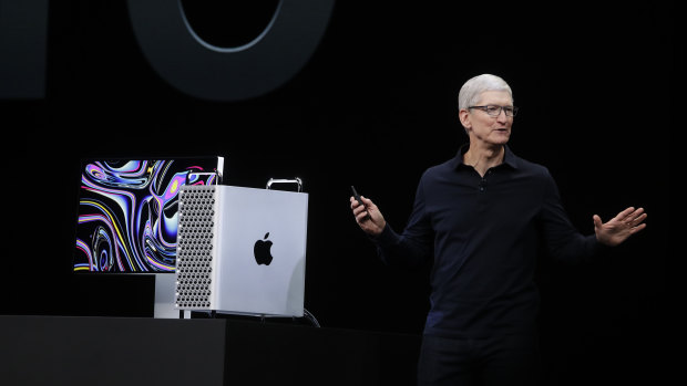 Apple chief Tim Cook with the all new MacBook Pro.