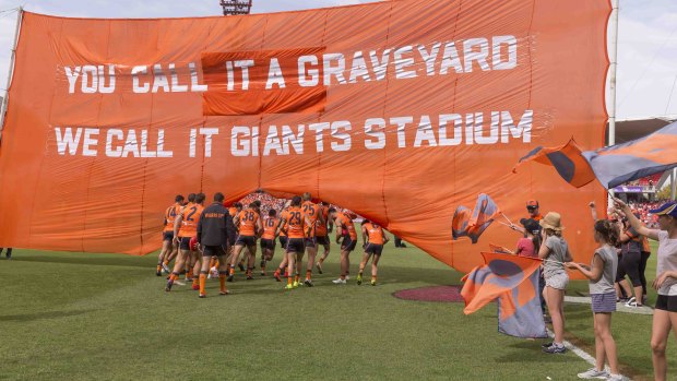 Graveyard shift: The Giants played their first game at the newly-christened Giants Stadium against Essendon last weekend.