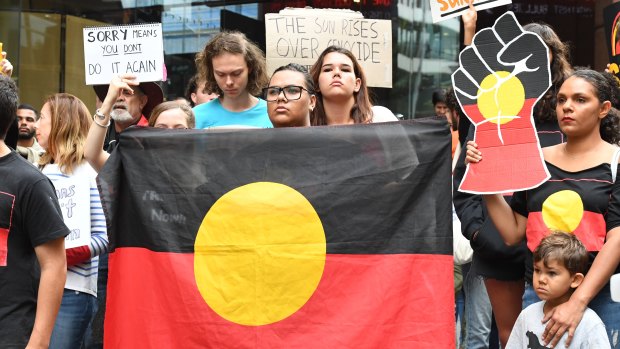 Protesters outside Channel 7 Studios in Sydney.