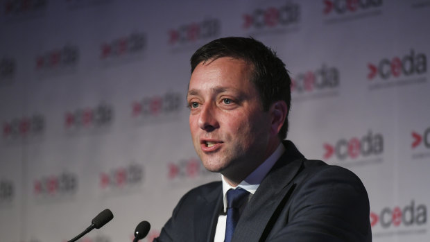 Opposition leader Matthew Guy delivered a speech on decentralisation on Tuesday.