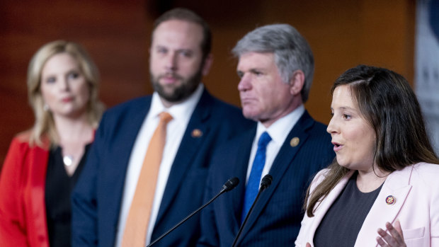 We’re in crisis: House Republican Conference Chair Representative Elise Stefanik, right, speaks. 