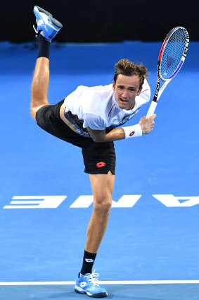 Daniil Medvedev of Russia in action during his second round match against Andy Murray.