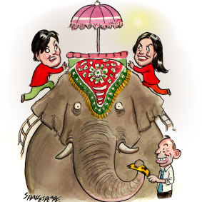 India bound? Jodi McKay, Lisa Singh and Tony Abbott.