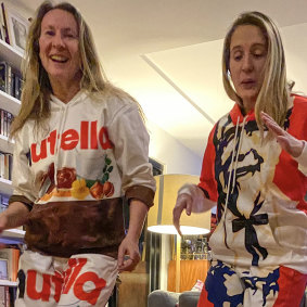 Columnist Kate Halfpenny and her daughter strut their stuff in brand-theme tracksuits