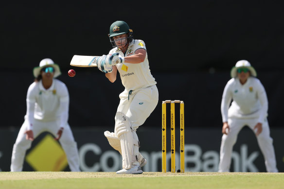 Alyssa Healy steadies Australia’s innings after the fall of some cheap early wickets.
