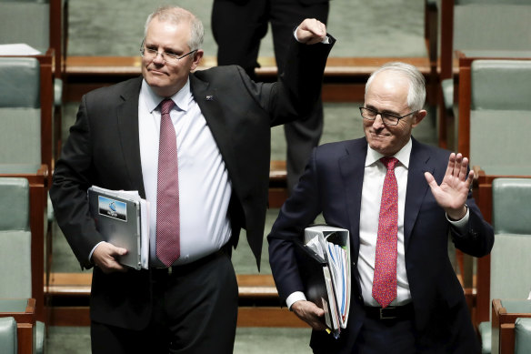 Prime Minister Scott Morrison and former prime minister Malcolm Turnbull.