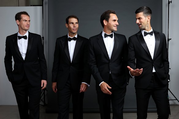 Djokovic (à direita) com seus antigos rivais (da esquerda) Andy Murray, Rafael Nadal e Roger Federer.
