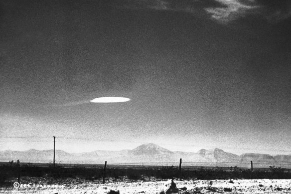 In New Mexico in 1957, an unidentified object was photographed by a US government employee after it hovered for 15 minutes over the desert.