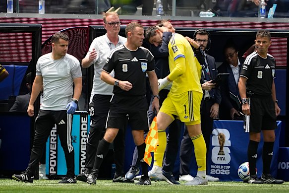 Courtois was emotional after being substituted off with an injury in the second half.
